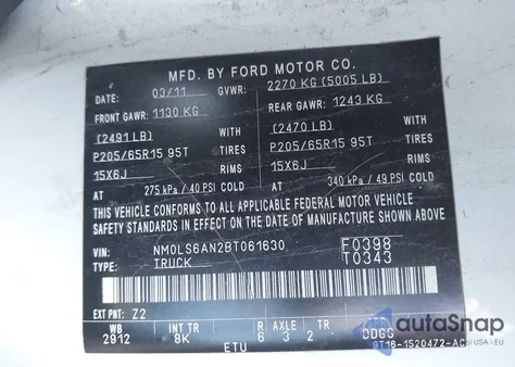 2011 Ford Transit Connect Xl z USA, uszkodzony, nr VIN NM0LS6AN2BT061630